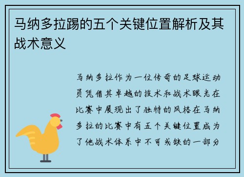 马纳多拉踢的五个关键位置解析及其战术意义
